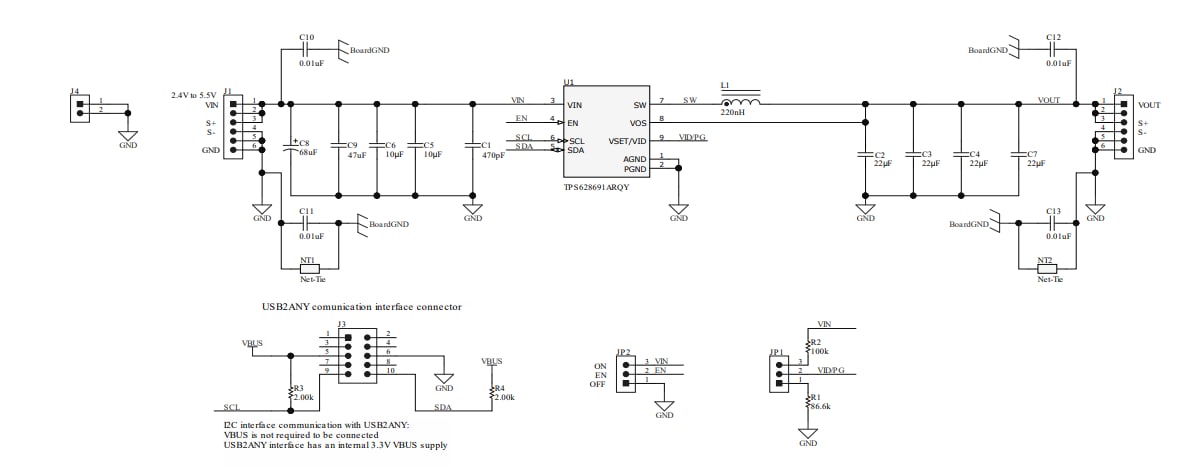 回路図 - Texas Instruments TPS62869EVM-118評価モジュール
